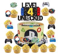37PCS Décoration Gâteau d'Anniversaire Jeux Vidéo,Décorations Gâteau Anniversaire Gaming 4 Ans,Cupcake Topper Jeu Vidéo, Thème Console de Jeux Toppers Cupcake pour Fête d'Anniversaire Enfant