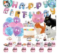 37PCS Décorations D'Anniversaire En Forme De Chat Set Compris Airwalker Cat Ballons Cake Topper Happy Birthday Bannière Globos De Látex y Aluminio Déco Pour La Fête d'Anniversaire Des Enfants
