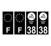 38 Isère nouveau logo Noir autocollant plaque immatriculation auto ville sticker Lot de 4 Stickers - Angles : droits