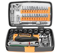 38 Pièces Coffret Cliquet 1/4" avec Mini Douilles, Embouts et Rallonges | Poignée Magnétique, Rallonges, Joint Universel et Mallette de Rangement pour Bricolage et Réparation Automobile