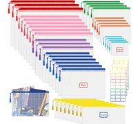 38 Pièces Pochette Document Zippée, Pochette Plastique A4 + A5 + A6 + B4 + B5 + B6 + B8 + sac à billets, PVC Transparentes Document Dossier, Étanche Sac Plastique Zip, avec 3 autocollants