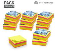WAYTEX 3840 Notes autocollantes repositionnables 12 bloc de 320 feuilles multi-couleurs néon carré 75 x 75 mm