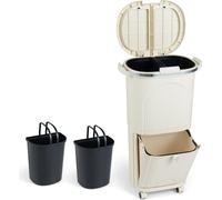 38L Trash Bin with 2 Removable Buckets & Lid, Beige