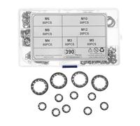 390 Pièces Rondelles Dentées Internes de Verrouillage en Acier | Assortiment M3 à M10, Résistance la Corrosion, Usage en Milieu Humide, Boîtier Plastique Transparent