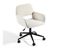 39F FURNITURE DREAM Chaise de Bureau scandinave en Tissu Beige pivotant réglable en Hauteur et 5 roulettes pour Enfants travaillant à la Maison, métal, 56,5x57,5x75-85cm
