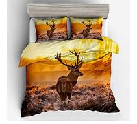 3D Animal Bohême Lion Garçon Homme Housse de Couette avec Taie d'oreiller, Boho l'éléphant Cerf Blanc Noir Panda Parures de Lit 1/2 Personnes Fille Femme (Cerf, 220x240cm)