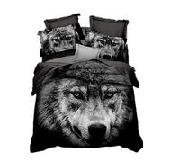 3D Animal Lion Loup Modèle Housse de Couette Taie d'oreiller, Fille Garçon Licorne Galaxie Étoile Chat Parures de Lit avec Fermeture éclair Microfibre Polyester (Gris, 220 x 240cm)