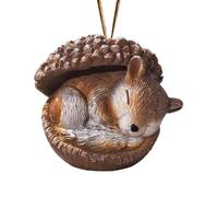 3D Animal Ornaments | Resin Acorn Shell Christmas Hanging | 5 Pack | Rustic Country Home Decor | Cute , Squirrel, Hedgehog, Owl & Bunny | Christmas Tree, Mantle & Shelf Decoration