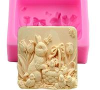 3D Animal Pâques Lapin Motif Savon Moule Silicone Handmake Ornements Gypse Époxy Moule, Fabrication Du Plâtre Résine Argile DIY Ustensiles Gâteau Décoration Outils Carré Plaque de Cuisson - B