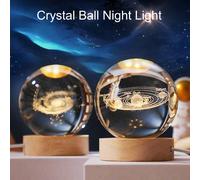 3D Boule de cristal Veilleuse, Lampe de décoration d'espace LED chaude Boule de cristal avec base LED, Planètes/Système solaire/Sphère de galaxie Boule de cristal Lampe de bureau, Décoration de chambr