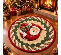 3D Christmas Rugs, 3D Rugs Optical Illusion, Holiday Floor Mat，A-32 | 3D optical illusion design, soft velvet feel, non-slip backing, round holiday decor, easy to clean, indoor Christmas use