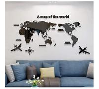 3D DIY Carte du Monde Stickers Muraux en Acrylique, Adhésif Effet Miroir Décoratif Chambre