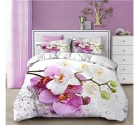 3D Housse De Couette 240X260cm Orchidée Papillon Parure de Lit avec Fermeture à Glissière et 2 Taies d'oreiller pour Chambre d'enfants Adultes, Grande Taille