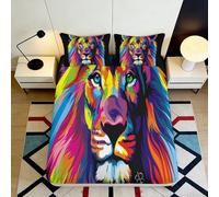 3D Impression Lion Coloré Drap-Housse Microfibre Grande Profondeur Chambre Ensemble Lit Lion Mattress Fitted Cover Bord Élastique Lavable 140x200x25cm