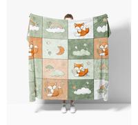 3D Imprimé Plaid Canape Vert Clair Flanelle 1 Personnes Lit Jete 130x150 cm | Plaid Couverture Polaire Animaux Renard Nuages GéOméTrie pour garçons et Filles, Couverture Sherpa en Douce et Chaud