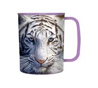 3D LiveLife Drinking Cup - Tigre blanc en repos de Deluxebase. Gobelet en plastique 3D Lenticular Tiger. Gobelets en plastique de 300ml pour les enfants avec l'artiste original, David Penfound.