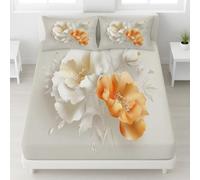 3D Luxe Drap Housse Microfibre, Floral Drap Housse pour Matelas Epais - Draps Housses Élastique Doux avec Bonnet 30 cm pour Adultes(140 x 190 x 30, Fleurs Perle)