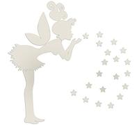 3D Miroir Stickers Muraux DIY Acrylique Fée Étoile Chambre Décor avec Décoration Murale pour Ange Fée Petite Fille (Argent)