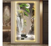 3D Mur Art Décor Glow Sculpture LED Cristal Porcelaine Mur Accrochage De | Mountain Landscape Dimmable Plug-in alimenté pour la salle de séjour Foyer d'entrée(E,31.5 * 15,7IN)