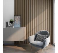 3D Panneau mural acoustique set de 2 'Vang' 1,44 m² aspect noyer, couleur claire