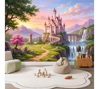 3D Panoramique Murale De Paysage Château Secret, Premium Papier Peint Intissé pour Salon Chambre Enfant Chambre Décoration Murale Bâtiment Fantaisie Poster Tableaux Photo Muraux 200 x 140 cm