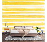 3D Panoramique Murale, Jaune Intérieure Photo Papier Peint 200x140 cm | Décoration Murale Moderne Poster Tableaux Photo Muraux RéTro Lignes Papier Peint Art Pour Chambre Salon