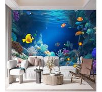 3D Panoramique Murale Monde Sous Marin Poissons Coraux,Papier Peint 250x175,pour Salon Chambre,Décoration Murale Paysage Sous Marin