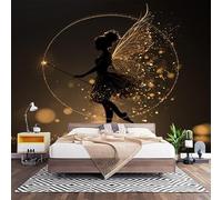 3D Panoramique Murale, Or Intérieure Photo Papier Peint 200x140 cm | Décoration Murale Moderne Poster Tableaux Photo Muraux FéE Danseuse Magique Papier Peint Art Pour Chambre Salon