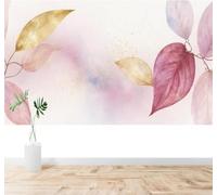 3D Papier Peint Abstrait Doux Aquarelle Rose Feuilles Dorées | Texture Soyeuse Haut de Gamme Adaptée au Bureau à la Salle Manger au Coin Canapé Chambre Salon et Mur Derrière TV-400cm×280cm