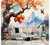 3D Papier Peint Automne Grenadier Montagnes Étang De Lotus Oiseaux En Vol | Texture Soyeuse Haut de Gamme Adaptée au Bureau à la Salle Manger au Coin Canapé Chambre Salon et Mur Derrière TV-400cm×280cm