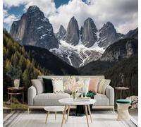 3D Papier Peint Ciel Bleu Nuages Blancs Montagnes Enneigées Forêt De Pins | Texture Soyeuse Haut de Gamme Adaptée au Bureau à la Salle Manger au Coin Canapé Chambre Salon et Mur Derrière TV-400cm×280cm