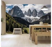 3D Papier Peint Ciel Bleu Nuages Blancs Montagnes Enneigées Pinède Vallée | Soie Texturée Haut de Gamme Idéale Pour le Bureau la Salle à Manger Salon Chambre Canapé et Décoration Murale-300cm×210cm