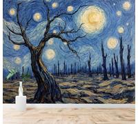 3D Papier Peint Ciel Étoilé Arbre Solitaire Ciel Tourbillonnant Bleu Jaune | Soie Texturée Haut de Gamme Idéale Pour le Bureau la Salle à Manger Salon Chambre Canapé et Décoration Murale-200cm×140cm