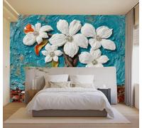 3D Papier Peint Créativité Arbre En Fleurs Blanc Texture Abstrait Bleu | Soie Texturée Haut de Gamme Idéale Pour le Bureau la Salle à Manger Salon Chambre Canapé et Décoration Murale-200cm×140cm