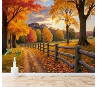 3D Papier Peint Forêt D'Automne Petit Sentier Arbres Clôture Bois Coucher | Soie Texturée Haut de Gamme Idéale Pour le Bureau la Salle à Manger Salon Chambre Canapé et Décoration Murale-150cm×105cm