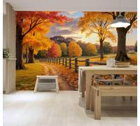 3D Papier Peint Forêt D'Automne Petit Sentier Arbres Clôture Bois Coucher | Texture Soyeuse Haut de Gamme Adaptée au Bureau à la Salle Manger au Coin Canapé Chambre Salon et Mur Derrière TV-150cm×105cm