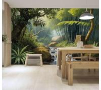 3D Papier Peint Forêt De Bambous Fraîche Rivière Rochers Végétation Dense | Soie Texturée Haut de Gamme Idéale Pour le Bureau la Salle à Manger Salon Chambre Canapé et Décoration Murale-300cm×210cm