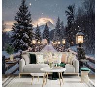 3D Papier Peint Lanterne Neige Forêt Sentier Paysage Hivernal Enneigé | Texture Soyeuse Haut de Gamme Adaptée au Bureau à la Salle Manger au Coin Canapé Chambre Salon et Mur Derrière TV-400cm×280cm