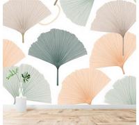 3D Papier Peint Minimaliste Doux Tons Pastel Feuilles De Ginkgo Art | Texture Soyeuse Haut de Gamme Adaptée au Bureau à la Salle Manger au Coin Canapé Chambre Salon et Mur Derrière TV-200cm×140cm