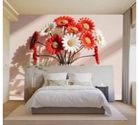 3D Papier Peint Minimaliste En Relief Fleurs Rouges Et Blanches Ombres | Soie Texturée Haut de Gamme Idéale Pour le Bureau la Salle à Manger Salon Chambre Canapé et Décoration Murale-400cm×280cm