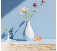 3D Papier Peint Minimaliste Vase Blanc Fleurs Doux Bleu | Texture Soyeuse Haut de Gamme Adaptée au Bureau à la Salle Manger au Coin Canapé Chambre Salon et Mur Derrière TV-150cm×105cm