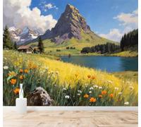 3D Papier Peint Montagnes Prairies Fleurs Sauvages Lacs Paysages Naturels | Texture Soyeuse Haut de Gamme Adaptée au Bureau à la Salle Manger au Coin Canapé Chambre Salon et Mur Derrière TV-400cm×280cm