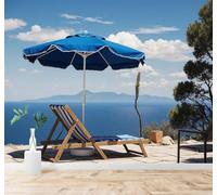 3D Papier Peint Océan Bleu Montagnes Au Loin Parasol Bleu Chaise Longue | Texture Soyeuse Haut de Gamme Adaptée au Bureau à la Salle Manger au Coin Canapé Chambre Salon et Mur Derrière TV-250cm×170cm