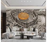 3D Papier Peint Paysage À L'Encre de Chine Lotus Et Pavillon | Soie Texturée Haut de Gamme Idéale Pour le Bureau la Salle à Manger Salon Chambre Canapé et Décoration Murale-150cm×105cm