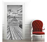 3D Papier Peint Porte Trompe l'oeil Sticker Poster Porte Trompe l'oeil Intérieure Muraux PVC pour Décoration Mur Salon Cuisine Chambre Salle de Bain 73x205 cm Vue du pont en bois