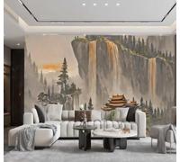 3D Papier Peint Sommets Cours D'Eau Pins Paysage | Soie Texturée Haut de Gamme Idéale Pour le Bureau la Salle à Manger Salon Chambre Canapé et Décoration Murale-150cm×105cm