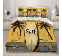 3D Parure de lit Microfibre Planche de Surf en Bois Housse De Couette 240x220 cm 2 Personne Or 3 Pièces Ultra Doux Parure de Lit pour Enfant Adulte avec 2 Taies d'Oreillers 65x65 cm