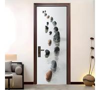 3D Porte Stickers Auto-adhésif Muraux 73x205 cm, Surface de L'Eau En Galets PVC étanche Porte Autocollants pour Salon Chambre Bain Cuisine Décoration, Gris Amovible Autocollant Affiche