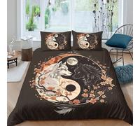 3D Printed Loup Yin Yang Housse de Couette, Microfibre Couvre-lit Fermeture