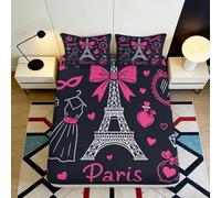3D Printed Motif Paris Drap-Housse, Microfibre Housse de Lit, Antidérapant